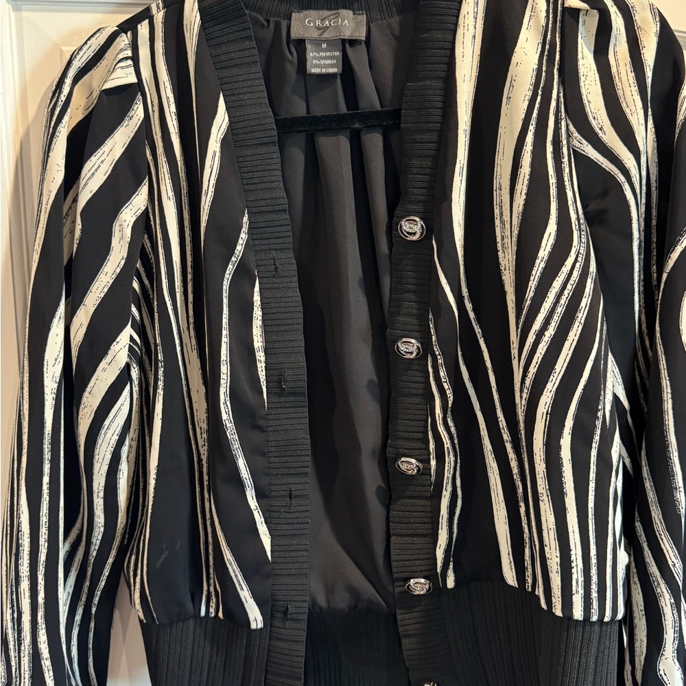 Black and White Striped Cardigan